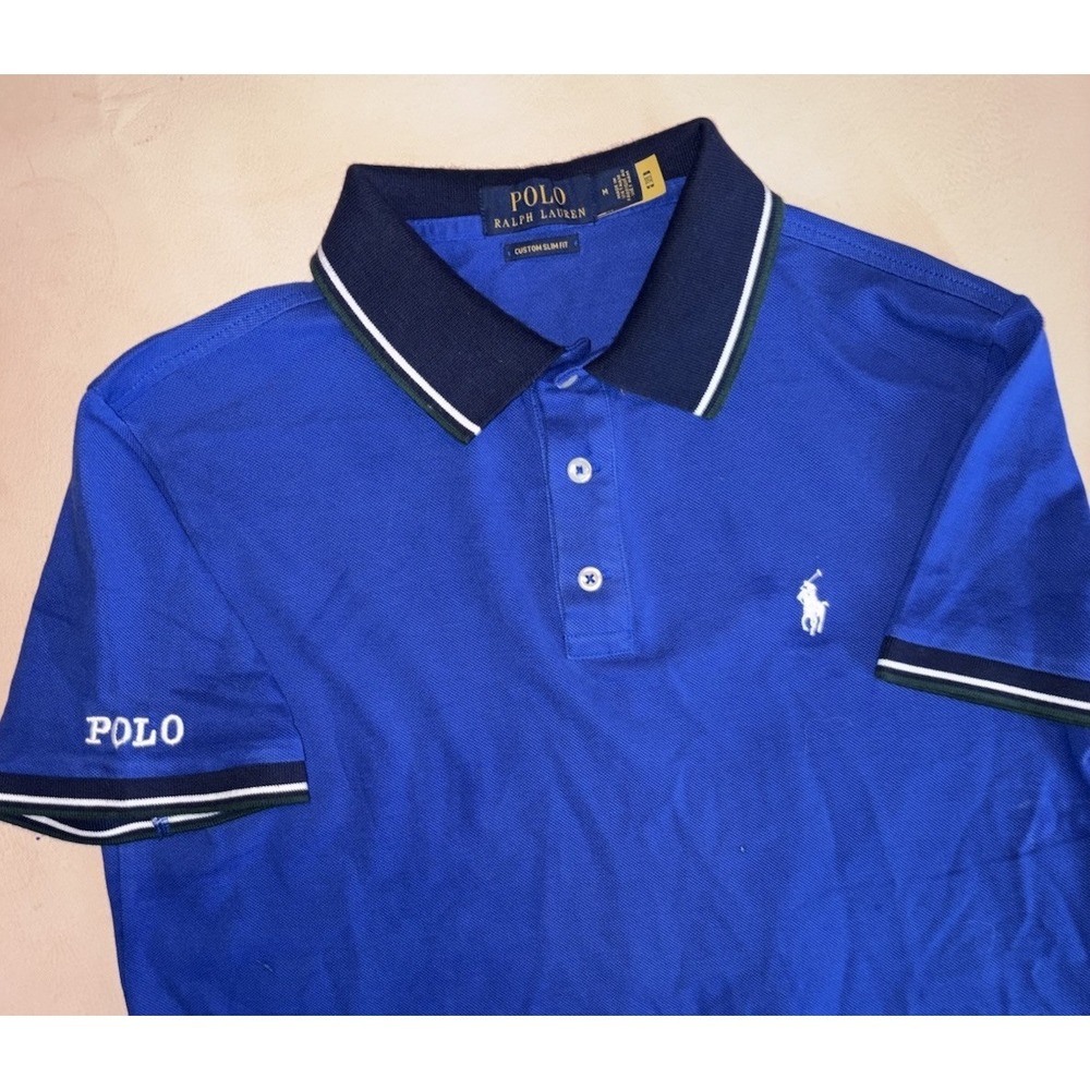 Polo Ralph Lauren Mesh Polo‎ Shirt Medium Pony Custom Slim Fit Contrasting Trim